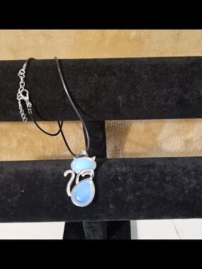 Whimsical Blue Opalite Feline Cat Charm Necklace – New